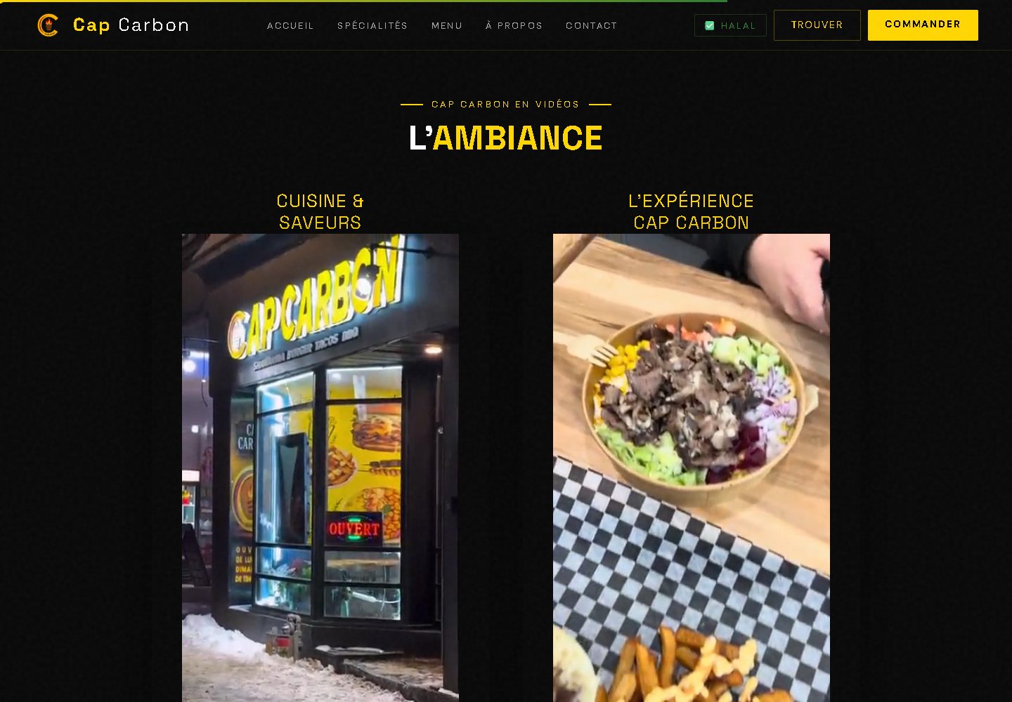 Capture du site Cap Carbon : galerie ambiance et défilement parallaxe
